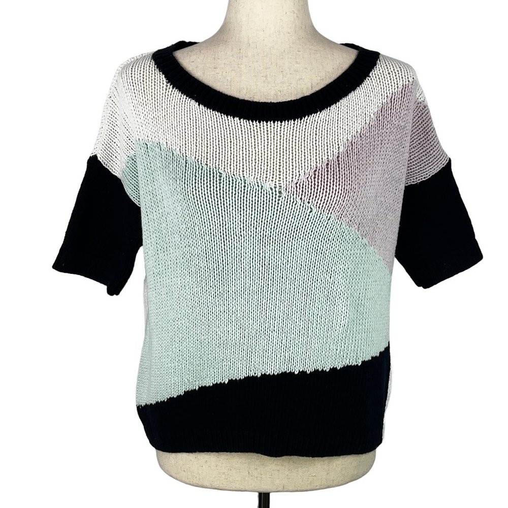 Club Monaco Cotton Short Sleeve Navy Blue White Lavendar Sweater